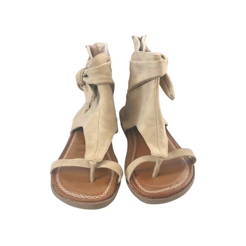 2 Lips Too Too Chi Sandals Wedge Faux Leather Natural Women’s Size 8